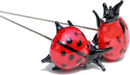 Crystal Insect Glass Ladybird Outdoor Decor Garden Stakes Hand-Blown Artificial Flower Plant Ornaments 2PCS Ladybug Yard Art