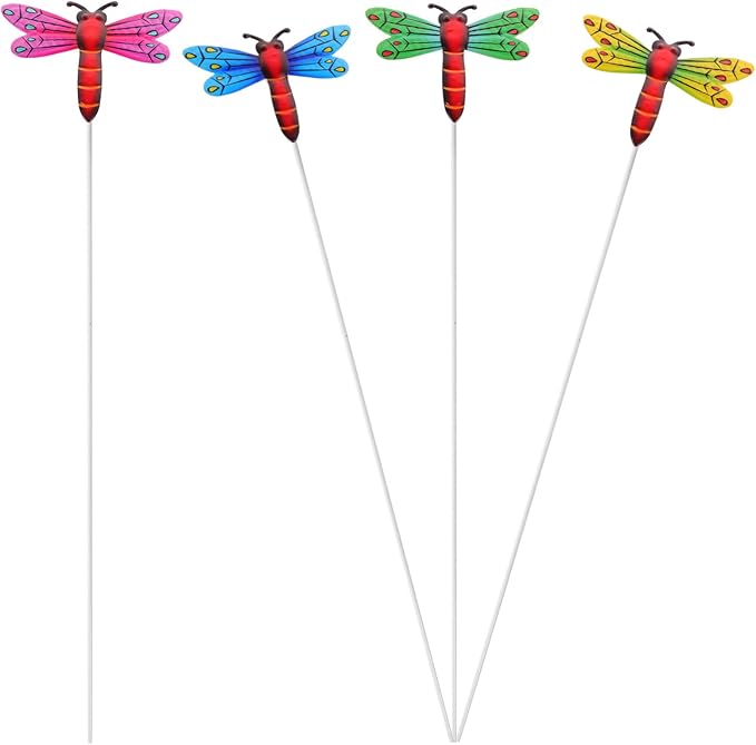 Yardwe 4pcs Dragonfly Garden Stake Decor Decorative Stakes for Outdoor Patio Simulation Dragonfly Design Lightweight Garden Ornaments