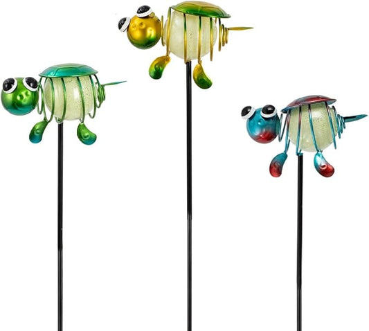 Stargarden Decorative Garden Stakes, 3 Pack Turtle Luminous Metal Stakes, Waterproof Yard Ornament for Lawn, Porch Garden Decor