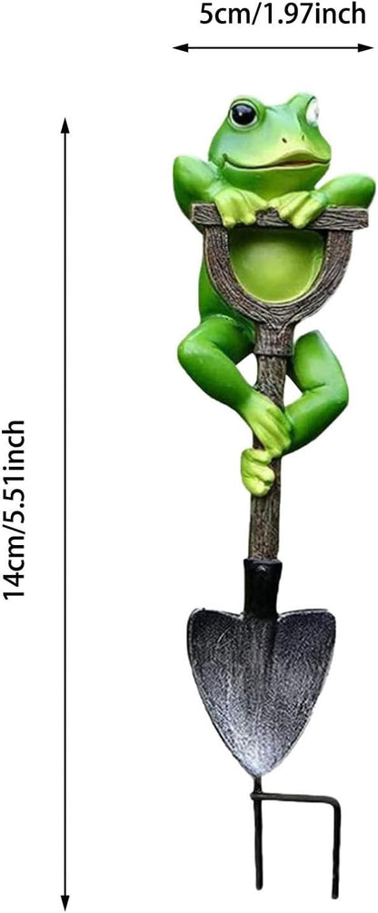 Outdoor Resin Garden Statue with Shovel, Handcrafted Frog Dwarf Rabbit Turtle Figurines for Lawn Decor, Weather-Resistant Yard Sculpture Art, Garden Ornament for Patio Lawn Landscape (Light Green)