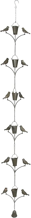 Mayrich 78 Inch Dark Brown Metal Rain Chain Decorative Bird Patio Decor Garden Accent, One Size