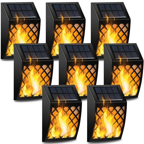 Solar Flame Wall Lights - 8 Pack, Auto On/Off, Outdoor