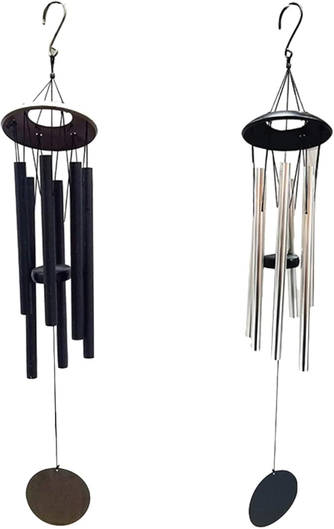 VOS Aura Deluxe Metal Windchime - 38” Beautiful Melodic Hanging Wind Chimes – Set of 2, Perfect Home and Garden Décor, Patio and Yard (Brush White and Bronze)