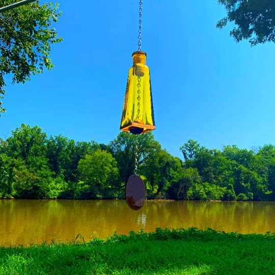 Blue Ridge Mountain Gifts Pyramid Bottle Wind Chime for Garden & Porch Decor w/Cooper Accent, Stained Wooden Ball, & Colorful Glass Bottles - Ideal for Wind Chime Lovers (Yellow)