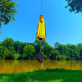 Blue Ridge Mountain Gifts Pyramid Bottle Wind Chime for Garden & Porch Decor w/Cooper Accent, Stained Wooden Ball, & Colorful Glass Bottles - Ideal for Wind Chime Lovers (Yellow)
