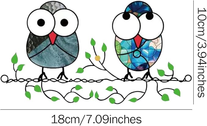Zayookey Multicolor Owls Window Hanging Suncatchers Panel Bird Stained Window Hangings Ornament for Wall Home Garden Decor Gift (4"×7")