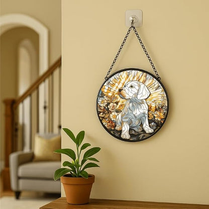 Stained Glass Window Hanging - American Shorthair Cat with Blue Glass Glow 11.8in Sun Catchers Indoor Stained Glass Panels Wall Decor for Mom, Wife, Lovers, Festive