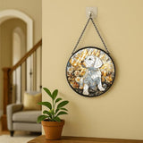 Stained Glass Window Hanging - American Shorthair Cat with Blue Glass Glow 7.8in Sun Catchers Indoor Stained Glass Panels Wall Decor for Mom, Wife, Lovers, Festive
