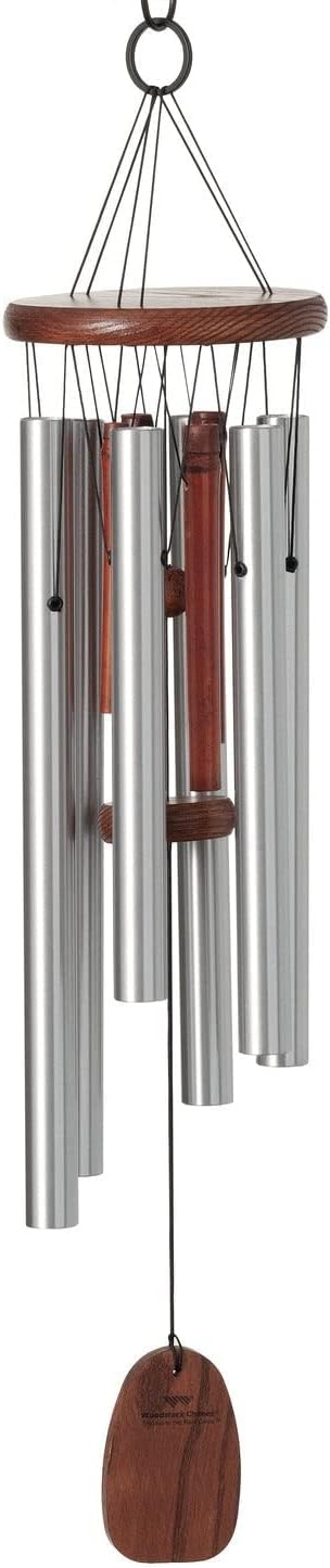 Woodstock Chimes Signature Collection, Singing in The Rain Chime, 25'', Silver Wind Chimes for Outdoor, Patio, Home or Garden Décor (RAIN)