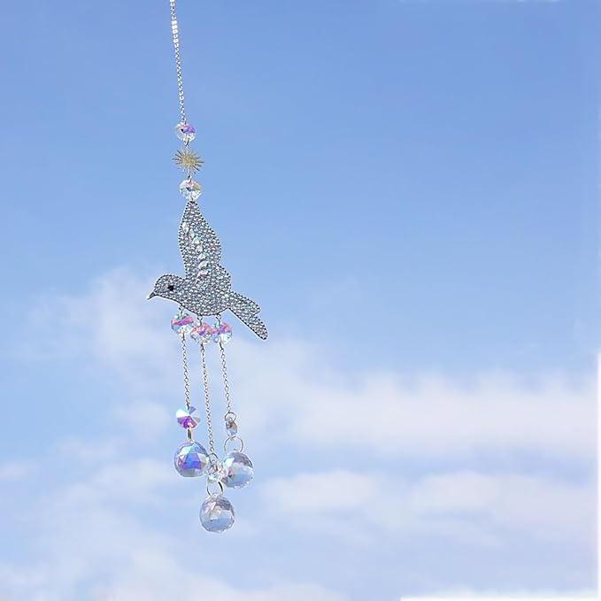 Hummingbird Suncatcher for Window Hanging - Rhinestones Bird with Crystal Prisms Rainbow Maker Pendant for Patio Hallway Indoor Home Decor.