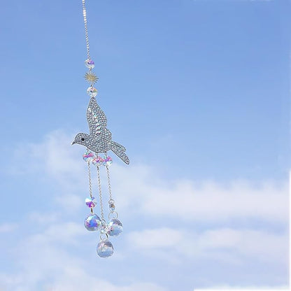 Hummingbird Suncatcher for Window Hanging - Rhinestones Bird with Crystal Prisms Rainbow Maker Pendant for Patio Hallway Indoor Home Decor.