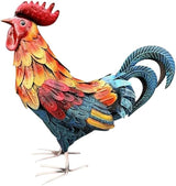 Rooster Garden Statue,12 in 2D Graphic Design Metal Rooster Decor Garden Statue with Stakes,Standing Small Metal Chicken Yard Decor Figurines,Patio Backyard Lawn Home Chicken Sculpture(Not 3D)