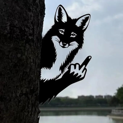 Flipping Off Bigfoot Peeking Animal Metal Sign Funny Middle Finger Yard Art Decor for Tree, Fence, or Corner Outdoor Farmhouse Garden Ornament for Home or Cabin Decoration (#D, 12IN)