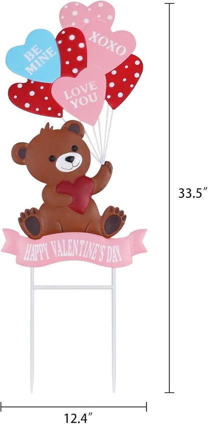 YEAHOME Valentines Day Decorations Outdoor, Metal Bear Decorative Garden Stakes with Love Balloon for Valentines Day Decor, Happy Valentine's Day Yard Signs for Home Porch Lawn Wedding Anniversary