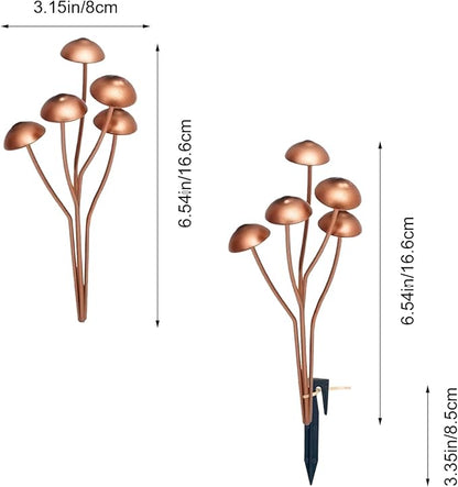 6.5" Metal Mushroom Garden Statue Decor (2-Pack) - Rust-Proof Iron Mushroom Stakes for Outdoor Lawn, Yard, & Patio - Flower Pot Ornament, Creative Gift for Garden Lovers (Stakes & Straps)