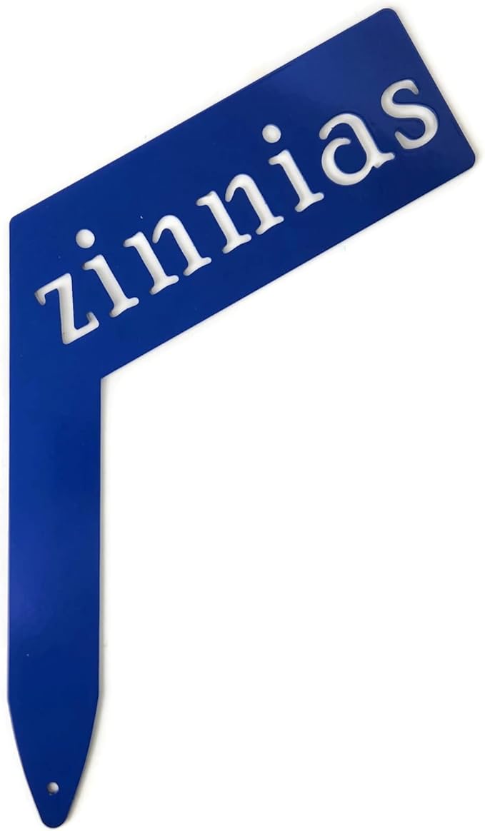 Planter Size Small Metal Garden Plant Vegetable Flower or Herb Markers 13.5 Inches Tall (zinnias, Blue)