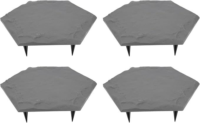 4Pcs Large Stepping Stones,Outdoor Stepping Stones with 24pcs Ground Stakes,Outside Flooring Pavers Decorative for Garden Yard Lawn Pathway Walk Way (Grey)