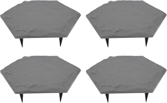 4Pcs Large Stepping Stones,Outdoor Stepping Stones with 24pcs Ground Stakes,Outside Flooring Pavers Decorative for Garden Yard Lawn Pathway Walk Way (Grey)