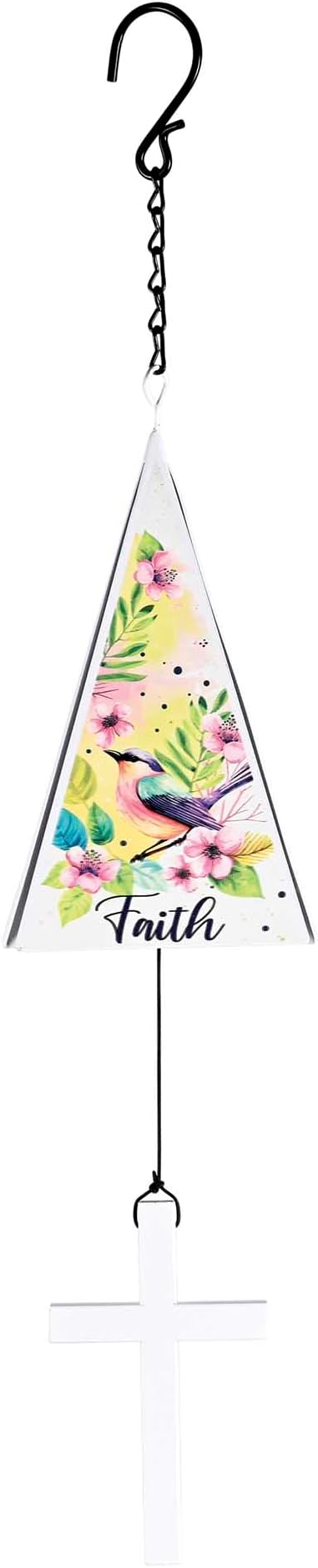 Dicksons Faith Beautiful Spring Floral Foliate in Yellow and Pink with Accenting Bird 24 inch Iron Outdoor Garden Windchime Noisemaker
