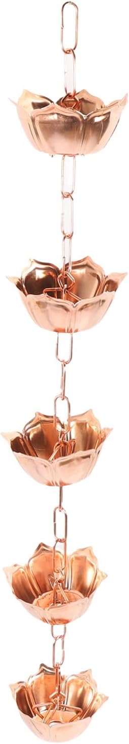 SUNGOOYUE 1M Decorative Hanging Rain Chain Copper Flower Rain Catcher Chain for Patio Garden Temple - Efficient Water Management Expandable - Metal (Flower Shaped)
