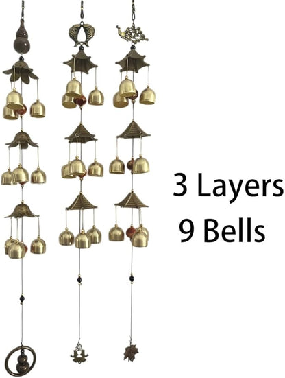 Fish with Energy Bead Wind Chimes Represents Richer Than Richer Copper Alloy 3 Layers+9 Bells for Outdoor Decorations Garden Yard Trees Or As A Good Gift