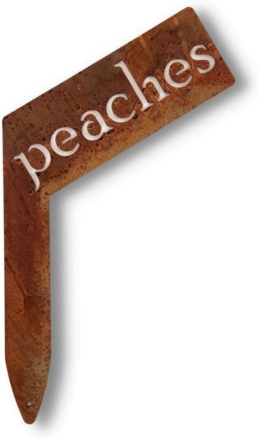 Planter Size Small Metal Garden Plant Vegetable Flower or Herb Markers 13.5 Inches Tall (peaches, Naturally Rusted)