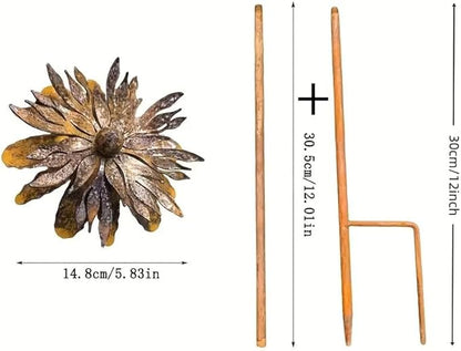 Vintage Rusty Cornflower Statue Stake 12 Inch Metal Artistic Wire Art Decor Rustic Garden Sculptures for Lawns Yard Patio Home Farmhouse Decorations (Bronze)