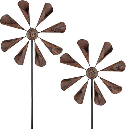 DREAMYSOUL 2 Pack Wind Spinners Outdoor, 10" Dia Metal Pinwheels for Yard and Garden, Kinetic Wind Sculptures & Spinner Outside (Copper)