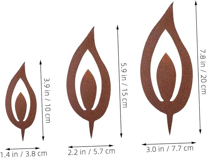 Cabilock 3pcs Metal Candle Flame Stake Rustic Iron Garden Decor for Outdoor Spaces Vintage Aesthetic Lighting for Patios and Gardens Weather-Resistant Design