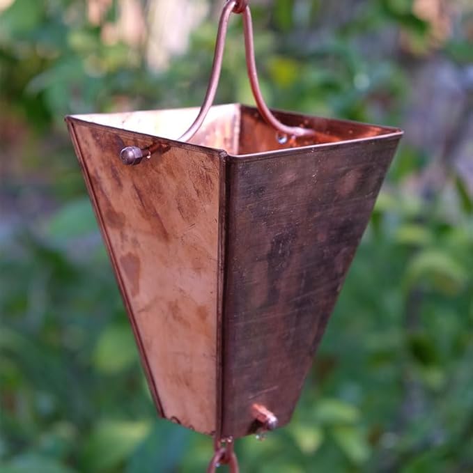 Nutshell Stores Large Tapered Square Cups Rain Chain - Copper Plated - 10 Feet