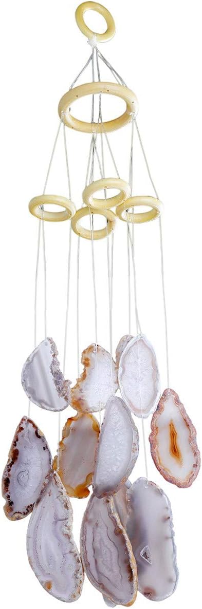 rockcloud Agate Slices Geode Wind Chime Home Garden Decoration Figurine, 20-24 inches, Natural