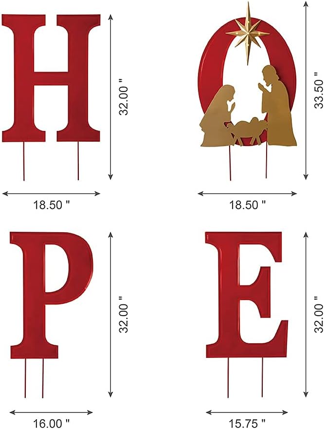 Glitzhome 32" H Lighted Metal Hope Garden Stakes, Christmas Garden Ornaments Yard Stake, Standing Decor or Wall Décor Decorative Sign for Xmas Indoor Outdoor Decorations