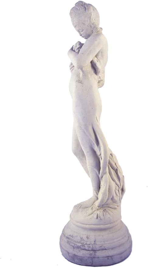 Modern Artisans Classic Victorian Style Girl with Dove Cast Stone Garden Muse Statue, 28", American Made