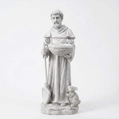 St Francis Garden Yard Decor Statues 28.74 Inch Saint Francis of Assisi Catholic Christian Lawn Patio Outdoor Sculptures Magnesium Oxide Stone Art Decorations，Dark Grey