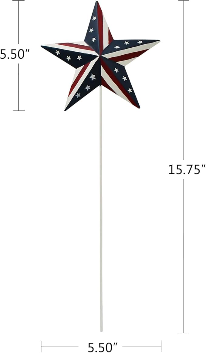 K KILIPES 15.75" H Metal Star Barn Patriotic Garden Stakes, 4pcs Rustic US Flag Star Metal Plant Stick Yard Art Ornament for Memorial Day 4th of July Veterans Day Election Day Decoration