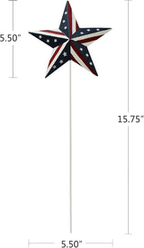 K KILIPES 15.75" H Metal Star Barn Patriotic Garden Stakes, 4pcs Rustic US Flag Star Metal Plant Stick Yard Art Ornament for Memorial Day 4th of July Veterans Day Election Day Decoration