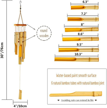 Bamboo Wind Chimes 30" Long, Outdoor Wooden Wind Chime with Low Deep Tone for Garden/Home/Patio/Eaves/Villa/Windowsill Decor, Yellow
