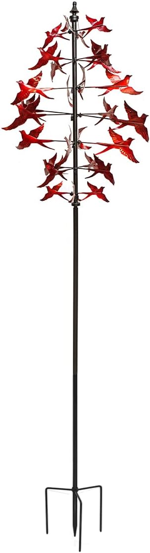 Treasure Gurus Large Red Cardinal Metal Wind Spinner 3D Bird Sculpture Kinetic Garden Yard Art Patio Decor