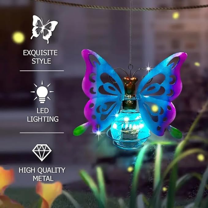 EVOLUX Solar Outdoor Butterfly Lights for Garden - Outdoor Statues Figurine Lights for Lawn, Patio, Balcony, Yard Ornament Cut Housewarming Gifts(2 pcs)