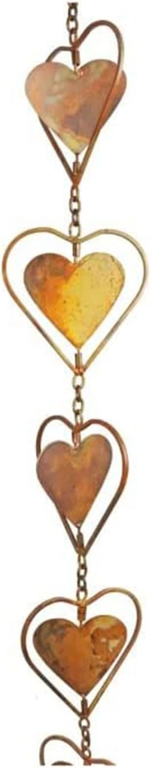 Hanging Rain Chains, Creative Kettle/Heart/Butterfly/Ring/Bell Style Link Rain Chain with Metal Chains for for Office Window Stone Wall Decorative Wall Art Ornaments (Heart Style)