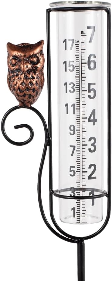 Owl Rain Gauges,Water Gauge for Rain with Metal Stake,7 Inch Freeze Proof Detachable Rain Gauge Outdoor Decorative for Measuring Precipitation