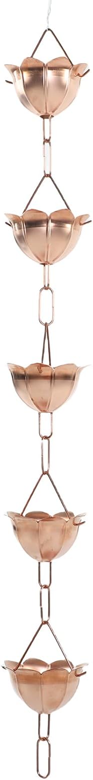 AYNEFY Rain Chain, 3.28ft Flower Cup Link Rain Gutter with Wide Mouth Design Decorative Gutter Alternative for Roof Drainage Copper Water Catcher for Home Decor