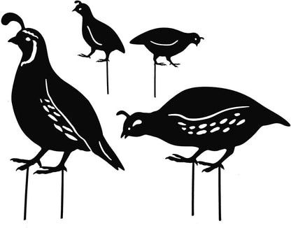 COHEALI 4Pcs Iron Cast Animal Stake Statue Rustic Quail Quail Family Yard Black Metal Quail Art Garden Birds Statue Lawn Backyard Decor