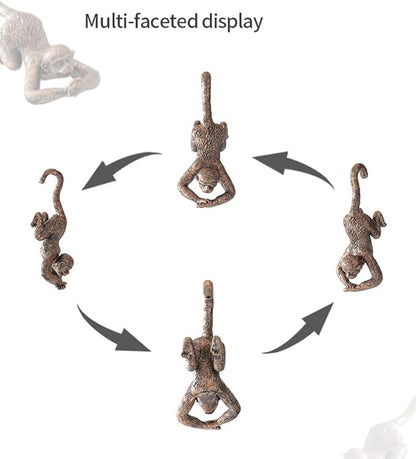 Funny Hanging Monkey Flower Pot Hugger Figurines Vintage Bronze Resin Animal Statue Planter Pot Decorations for Home Garden Fence Balcony Patio Lawn Yard Ornaments