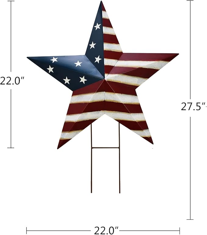 Morning View American Flag Garden Stake Patriotic Decor Metal Star US Flag Yard Sign Bar Star Outdoor Lawn Art Ornament 4th of July Memorial Day Veterans Day Independence Day 22 Inches Tall