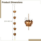 Copper Rain Chain, Lotus Rain Chain for Gutters, 47 in Adjustable Lotus Rain Catcher Chain for Gutters, Copper Rain Chain Cups to Replace Gutter Downspout, Divert Water, 5 Cups