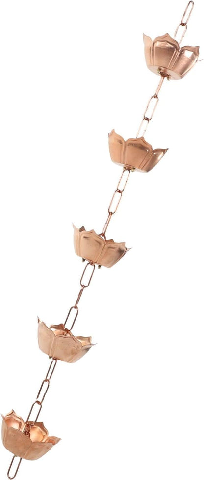 Fabater Rain Chain, 39.37in Copper Decorative Rain Catcher Chain, Flower Shaped Chains with 5 Cups and Easy Installation for Gutter Downspout Replacement in Outdoor Garden Yard Decor