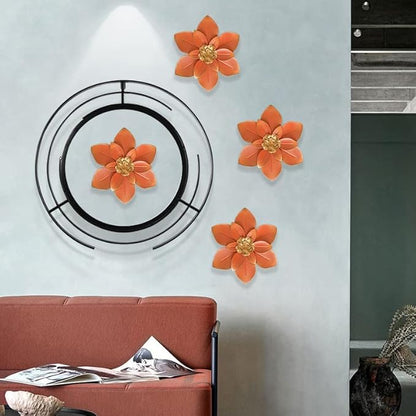 Metal Flower Wall Art Decor, 10“ Rustic Modern Floral Sculpture, Distressed Iron Wall Hanging Home Decoration Accent Artworks for Indoor Kitchen Bedroom Living Room Office Outdoor Garden Patio