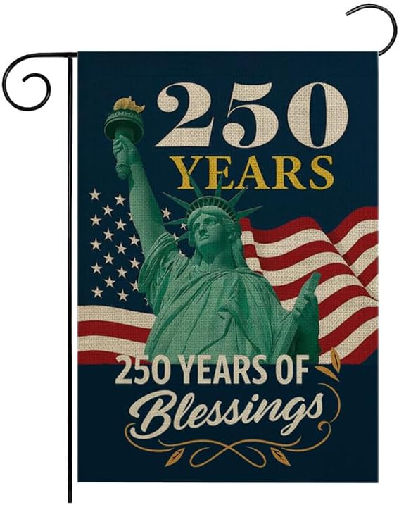 ZXvZYT 250 Years America Blessings Garden Flag,Statue of Liberty Design,USA 250th Anniversary Patriotic Design Flags Banner Double Sided Flax Outdoor Yard Decorative(12"x 18")