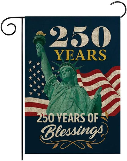 ZXvZYT 250 Years America Blessings Garden Flag,Statue of Liberty Design,USA 250th Anniversary Patriotic Design Flags Banner Double Sided Flax Outdoor Yard Decorative(12"x 18")